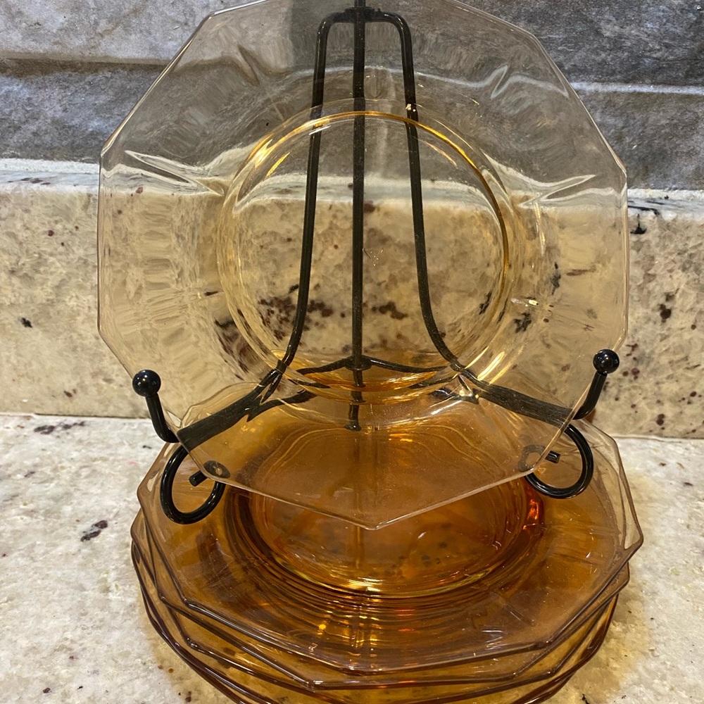 Amber Glass Octagonal 6” set of 6 Plates - Set‎